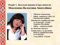 Загальні відомості про вчителя Максимова Валентина Анатоліївна