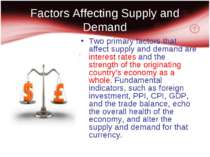 Factors Affecting Supply and Demand Two primary factors that affect supply an...