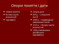 Опорні поняття і дати Опорні поняття: Велика хартія вольностей парламент Опор...