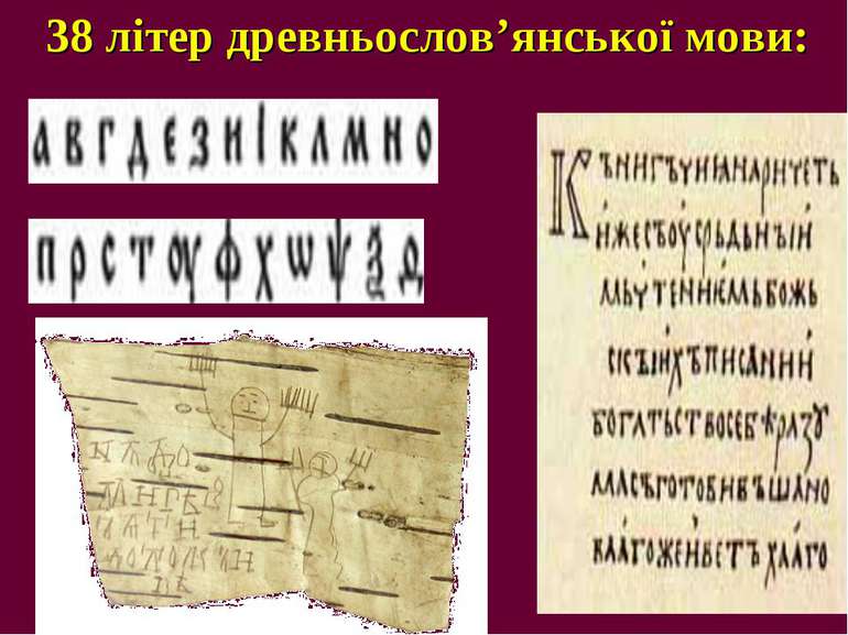 38 літер древньослов’янської мови: