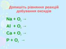 Допишіть рівняння реакцій добування оксидів Na + O2 → Al + O2 → Ca + O2 → P +...