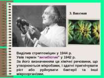З. Ваксман Виділив стрептоміцин у 1944 р. Увів термін “антибіотик” у 1942 р. ...
