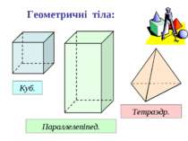 Геометричні тіла: Куб. Параллелепіпед. Тетраэдр.