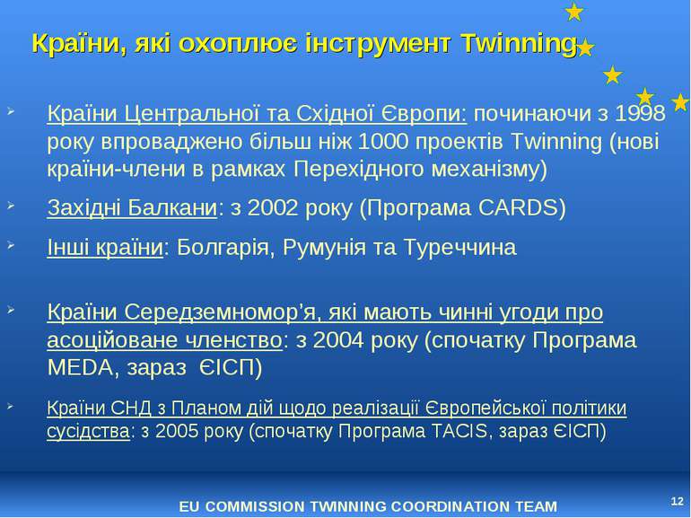 * Країни, які охоплює інструмент Twinning Країни Центральної та Східної Європ...