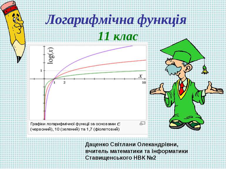 Логарифмічна функція 11 клас Даценко Світлани Олекандрівни, вчитель математик...
