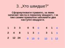3. „Хто швидше?” Сформулювати правило, за яким записані числа в першому квадр...