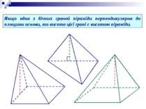 Якщо одна з бічних граней піраміди перпендикулярна до площини основи, то висо...