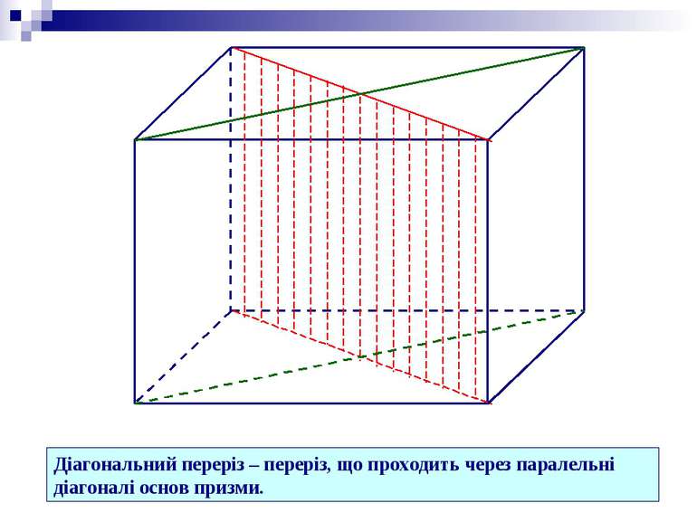Діагональний переріз – переріз, що проходить через паралельні діагоналі основ...