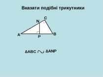 Вказати подібні трикутники А В С N P ∆АВС ∆АNP