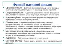 * Функції наукової школи: Організаторська - Виступає формою організації науки...