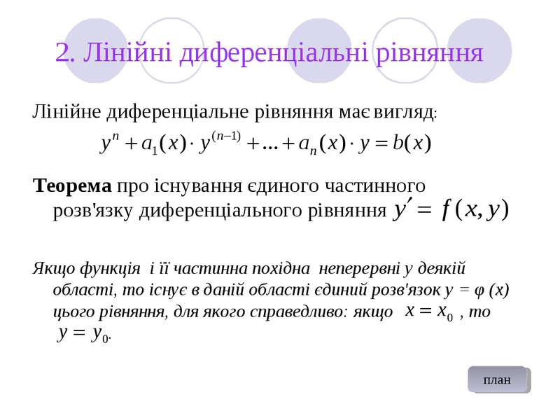2. Лінійні диференціальні рівняння Лінійне диференціальне рівняння має вигляд...