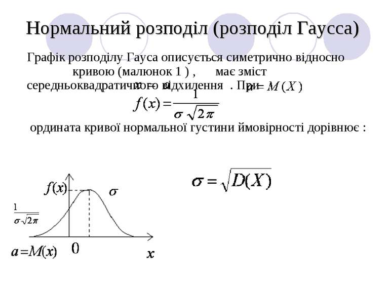 Нормальний розподіл (розподіл Гаусса) Графік розподілу Гауса описується симет...