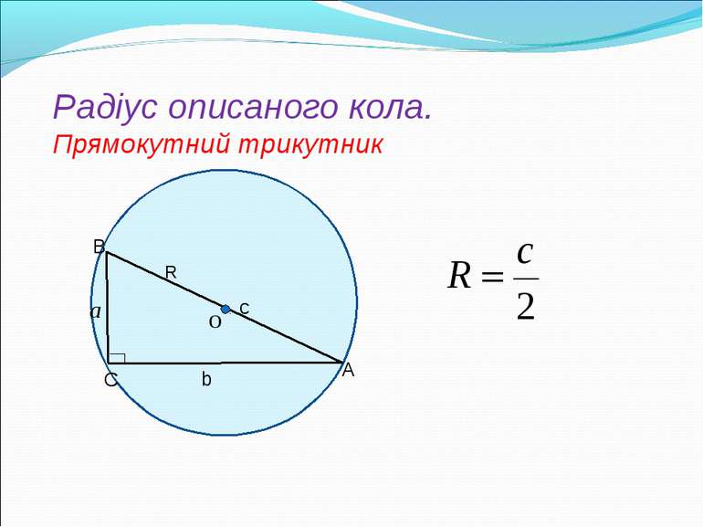 Радіус описаного кола. Прямокутний трикутник о R