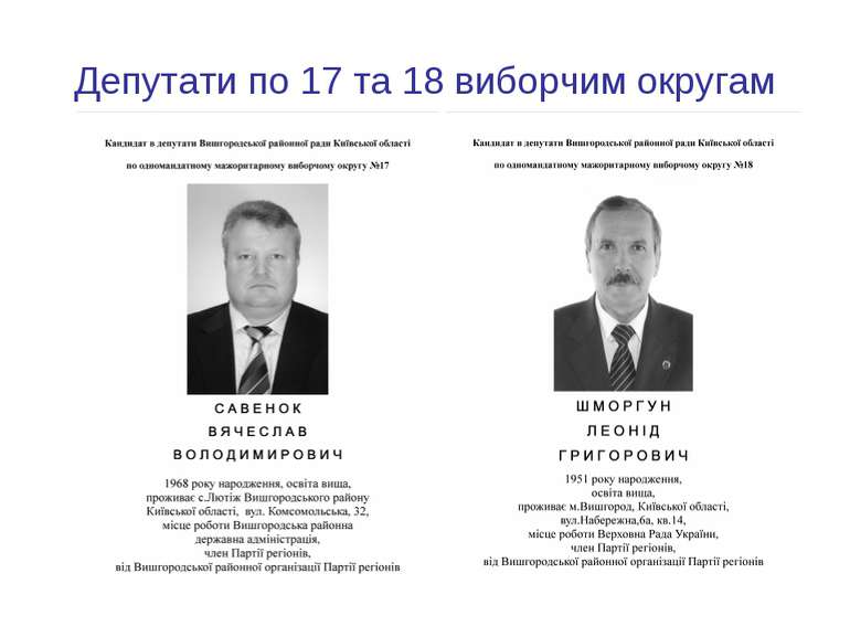 Депутати по 17 та 18 виборчим округам