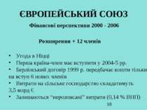 ЄВРОПЕЙСЬКИЙ СОЮЗ Фінансові перспективи 2000 - 2006 Угода в Ніцці Перша країн...