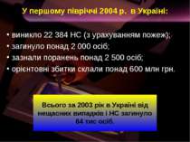 У першому півріччі 2004 р. в Україні: виникло 22 384 НС (з урахуванням пожеж)...