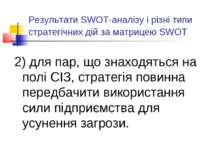 Результати SWOT-аналізу і різні типи стратегічних дій за матрицею SWOT 2) для...