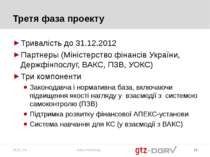 Третя фаза проекту Тривалість до 31.12.2012 Партнеры (Міністерство фінансів У...