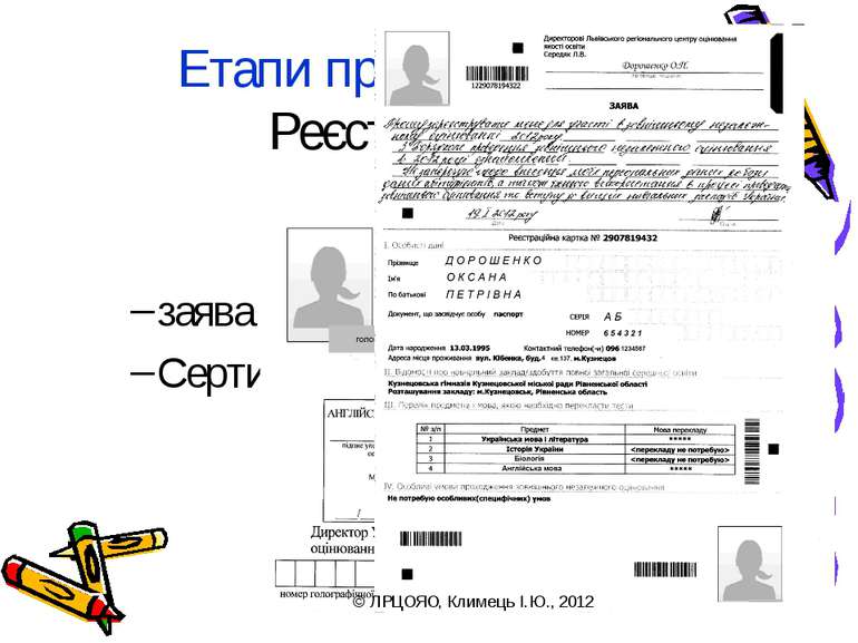 Етапи проведення. Реєстрація заява Сертифікат © ЛРЦОЯО, Климець І.Ю., 2012