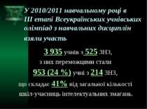 У 2010/2011 навчальному році в ІІІ етапі Всеукраїнських учнівських олімпіад з...