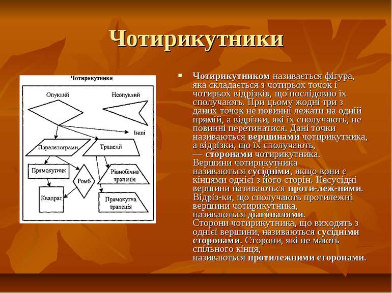 Чотирикутники Чотирикутником називається фігура, яка складається з чотирьох т...