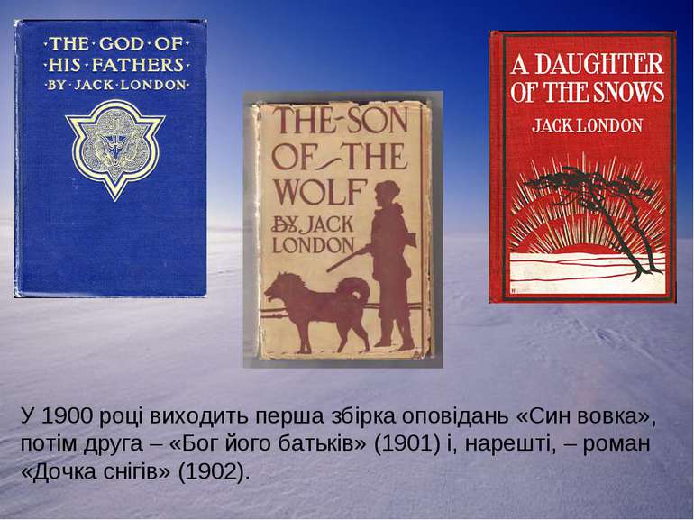 У 1900 році виходить перша збірка оповідань «Син вовка», потім друга – «Бог й...