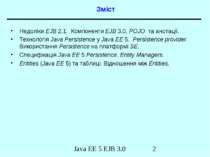 Зміст Недоліки EJB 2.1. Компоненти EJB 3.0, POJO та анотації. Технологія Java...
