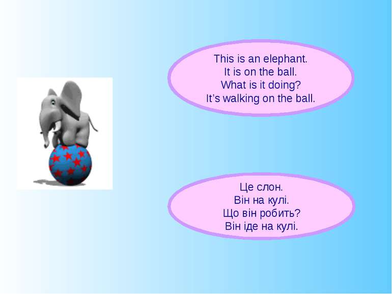 This is an elephant. It is on the ball. What is it doing? It’s walking on the...