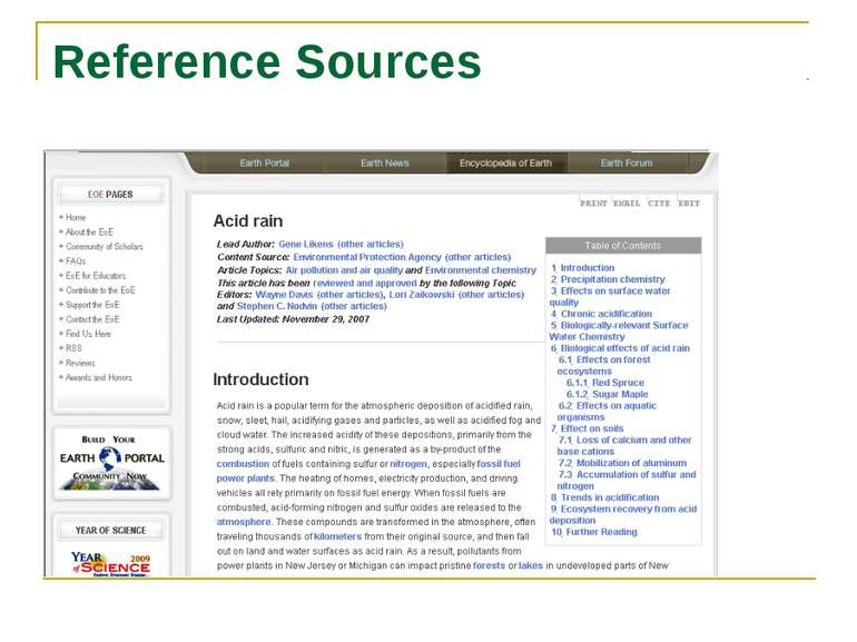 Reference Sources Acid rain