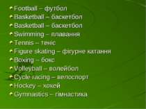 Football – футбол Basketball – баскетбол Basketball – баскетбол Swimming – пл...