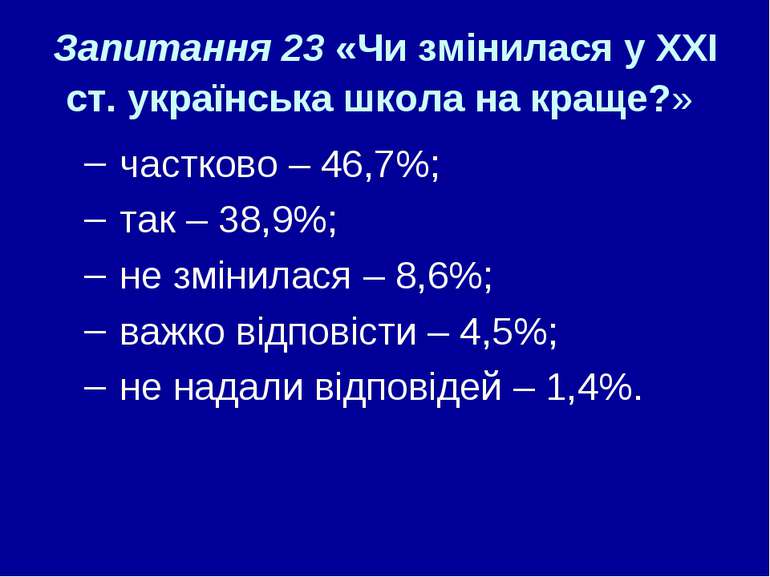 Запитання 23 «Чи змінилася у ХХІ ст. українська школа на краще?» частково – 4...