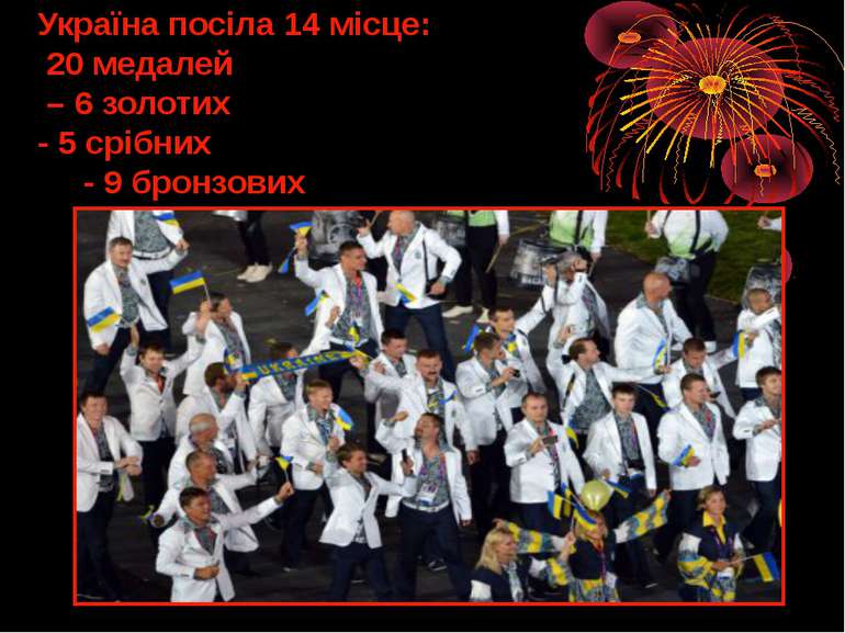 Україна посіла 14 місце: 20 медалей – 6 золотих - 5 срібних - 9 бронзових