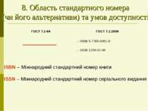 8. Область стандартного номера (чи його альтернативи) та умов доступності ISB...