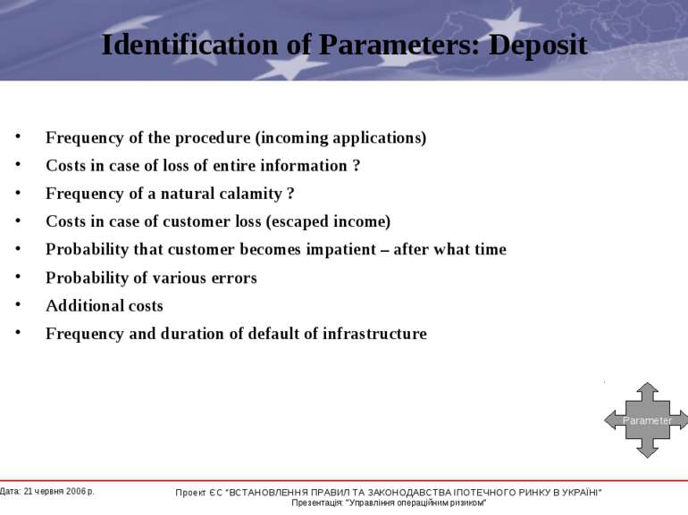 Identification of Parameters: Deposit Frequency of the procedure (incoming ap...