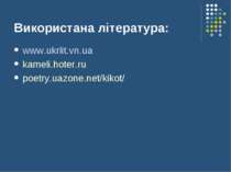 Використана література: www.ukrlit.vn.ua kameli.hoter.ru poetry.uazone.net/ki...