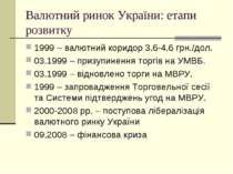 Валютний ринок України: етапи розвитку 1999 – валютний коридор 3.6-4.6 грн./д...