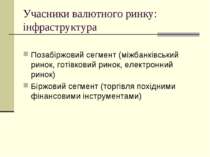 Учасники валютного ринку: інфраструктура Позабіржовий сегмент (міжбанківський...