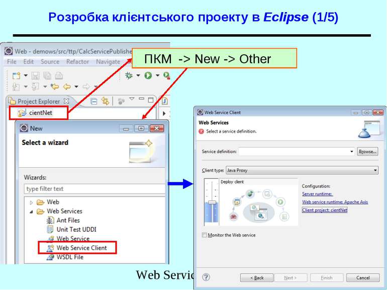 Розробка клієнтського проекту в Eclipse (1/5) ПКМ -> New -> Other Web Service...