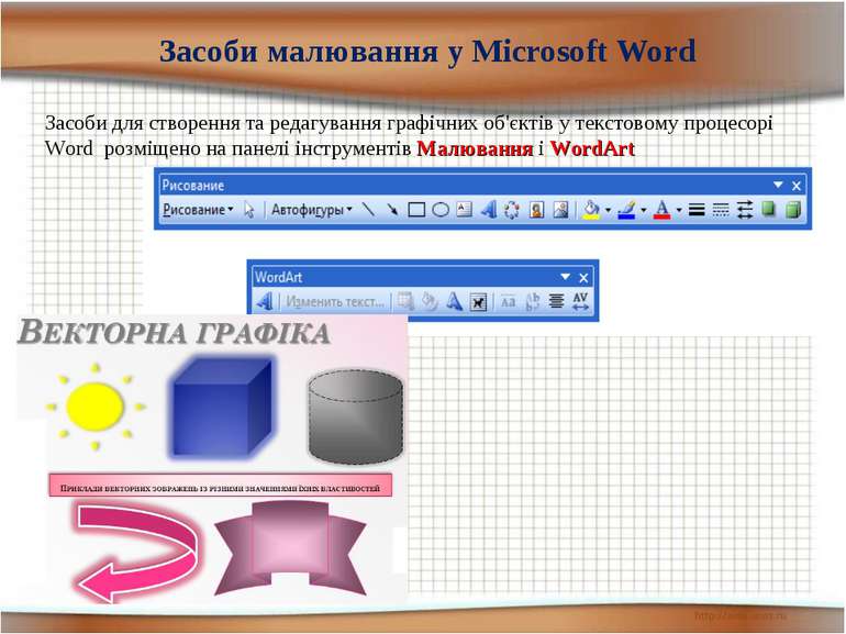 Засоби малювання у Microsoft Word Засоби для створення та редагування графічн...