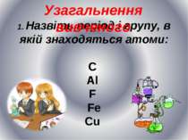 1. Назвіть період і групу, в якій знаходяться атоми: C Al F Fe Cu Узагальненн...