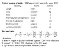 Metric system of units – SI (Systeme International), since 1971 Standards Der...