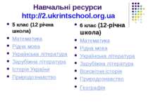 Навчальні ресурси http://2.ukrintschool.org.ua 5 клас (12 річна школа) Матема...