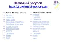Навчальні ресурси http://2.ukrintschool.org.ua 7 клас (12-річна школа) Алгебр...