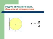 Радіус вписаного кола. Правильний чотирикутник