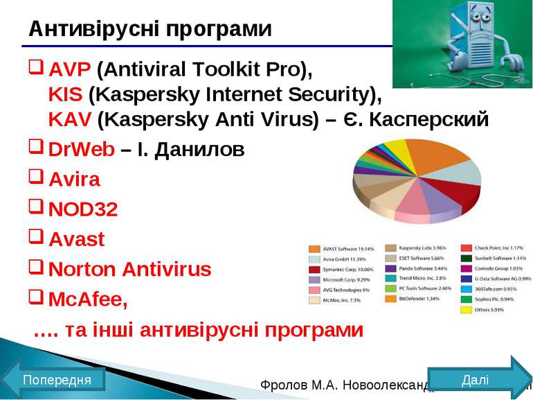 Антивірусні програми AVP (Antiviral Toolkit Pro), KIS (Kaspersky Internet Sec...