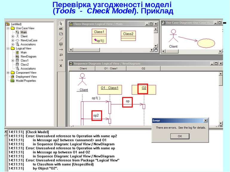 Перевірка узгодженості моделі (Tools - Check Model). Приклад Діаграми взаємод...