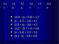12,9 – (х + 5,8) = 1,7 (у – 3,7) – 1,8 = 4,7 (2,3 + х) – 3,8 = 4,7 13,2 – (5,...