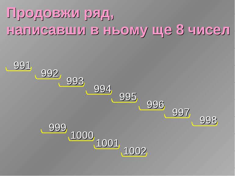 Продовжи ряд, написавши в ньому ще 8 чисел 991 992 993 994 995 996 997 998 99...