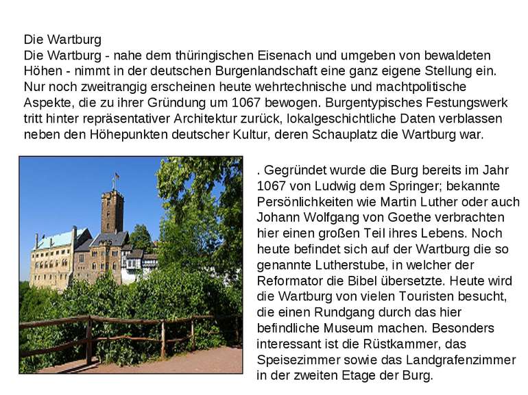 Die Wartburg Die Wartburg - nahe dem thüringischen Eisenach und umgeben von b...