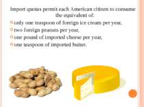Import quotas permit each American citizen to consume the equivalent of: only...
